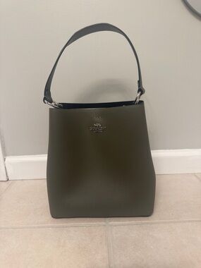 Coach Olive Green Pebbled Leather Hobo Shoulder Bag with Silver Hardware